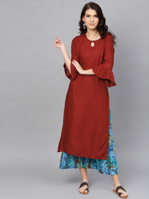 

Yufta Women Maroon & Blue Solid Kurta with Palazzos
