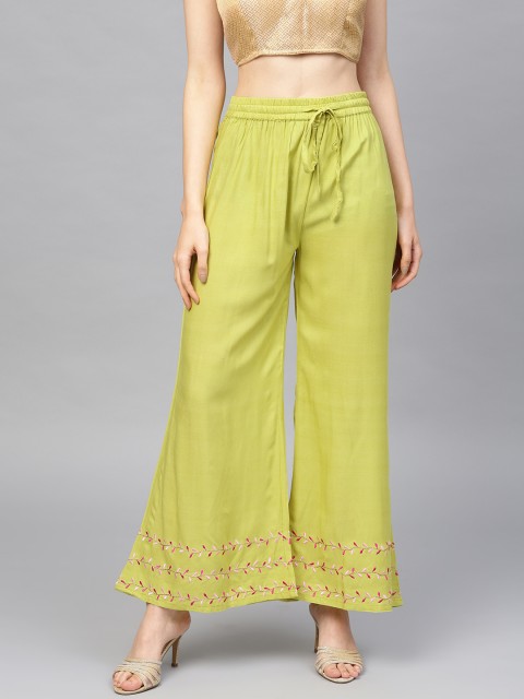 

Yufta Women Green Hem Design Wide Leg Palazzos