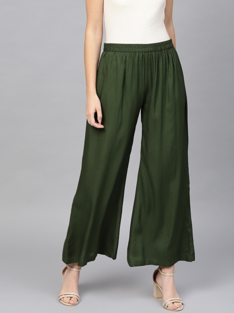 

Yufta Women Green Solid Slightly Flared Palazzos
