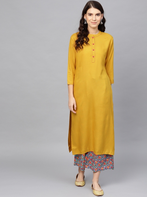 

Yufta Women Mustard Yellow & Blue Solid Kurta with Palazzos