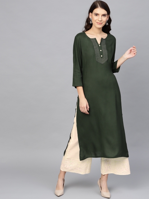 

Yufta Women Green & Off-White Yoke Design Kurta with Palazzos