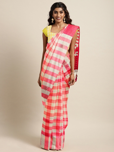 

The Chennai Silks Classicate Pink & Off White Satin Checked Banarasi Saree