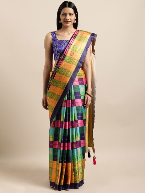 

The Chennai Silks Multicoloured Satin Checked Banarasi Saree, Multi