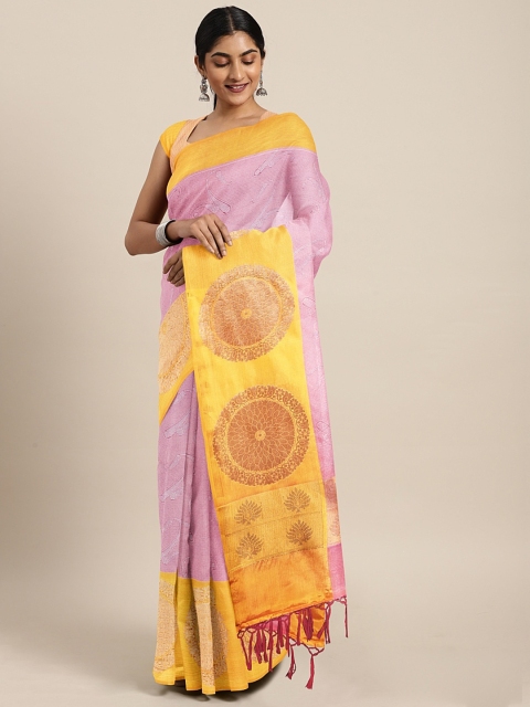 

The Chennai Silks Classicate Pink & Yellow Organza Woven Design Banarasi Saree