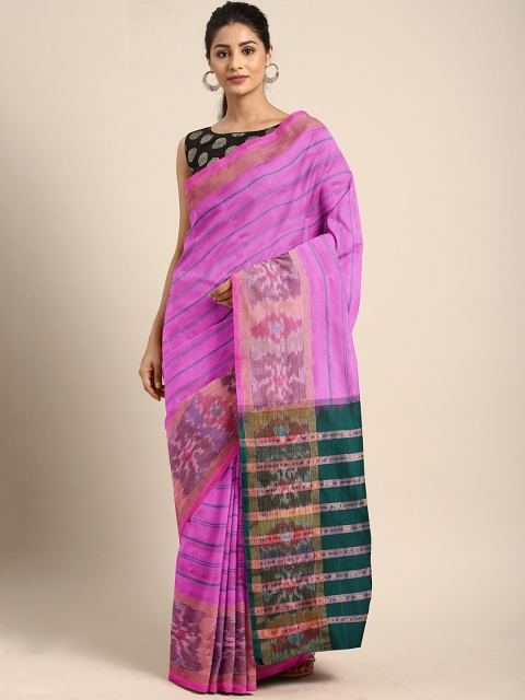 

The Chennai Classicate Silks Pink & Green Polycotton Striped Kovai Saree