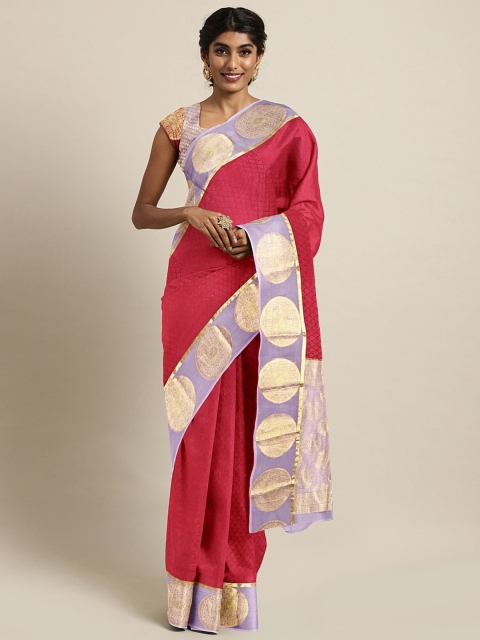 

The Chennai Silks Red & Lavender Pure Crepe Woven Design Mysore Silk Saree