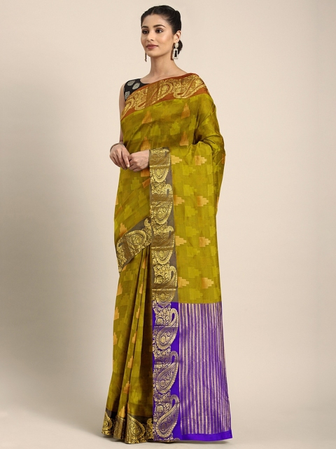 

The Chennai Silks Olive Green & Blue Pure Silk Woven Design Kanjeevaram Saree