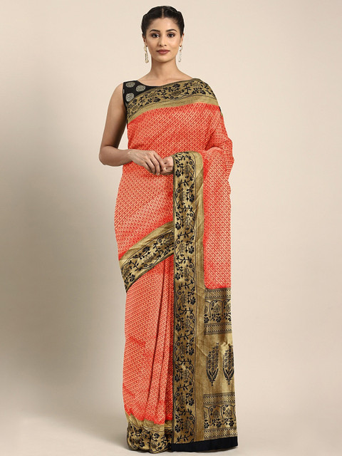 

The Chennai Silks Red & Gold-Toned Silk Blend Woven Design Saree