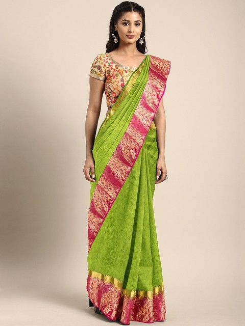 

The Chennai Silks Green Silk Blend Solid Banarasi Saree
