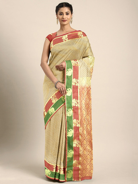 

The Chennai Silks Classicate Beige Pure Silk Woven Design Dharmavaram Saree