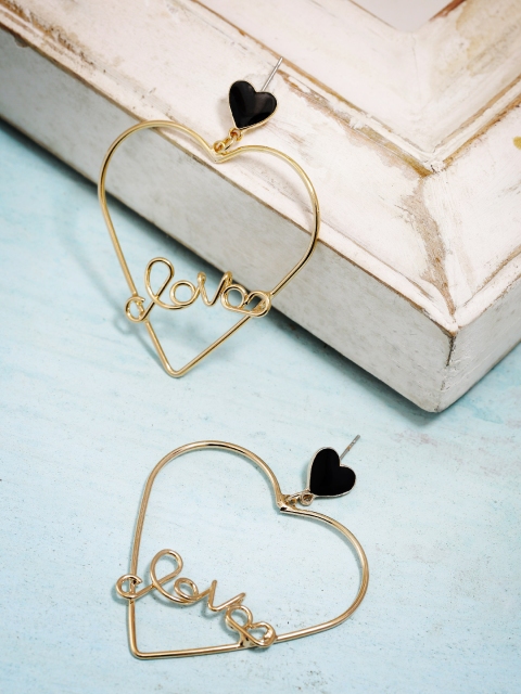 

PRITA Black Gold-plated Handcrafted Heart Shaped Drop Earrings