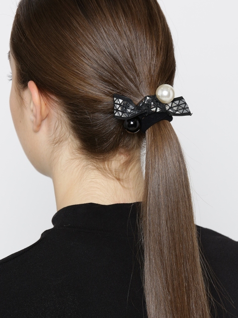 

PRITA Women Black & Off-White Beaded Ponytail Holders