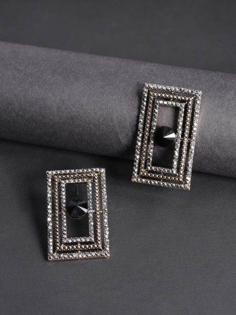 

PRITA Gunmetal-Toned Gold-plated Handcrafted Stone-Studded Geometric Drop Earrings