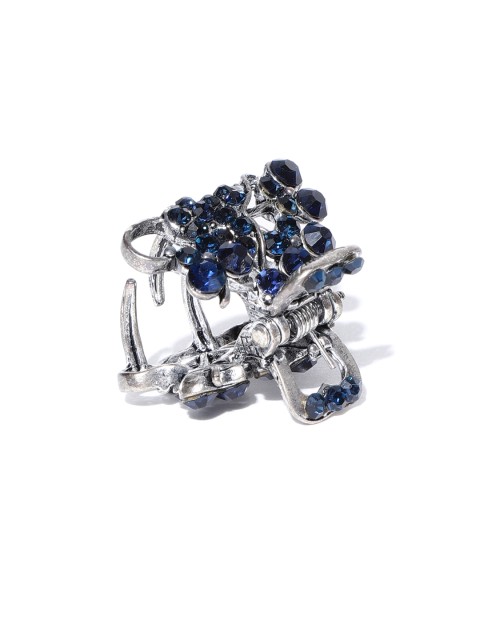 

Priyaasi Women Navy Silver-Plated Embellished Claw Clip, Navy blue