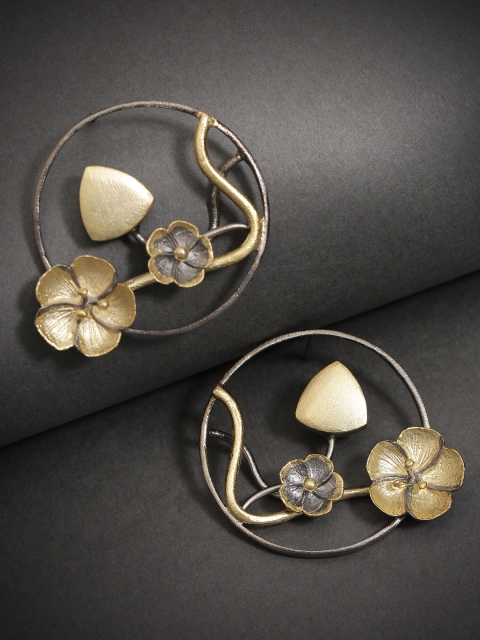

Priyaasi Gunmetal-Toned Gold-Plated Handcrafted Floral Drop Earrings