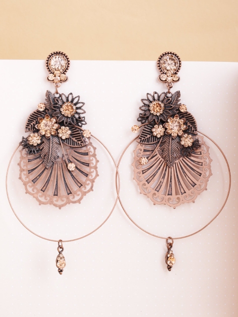 

PRITA Rose Gold-Plated Stone Studded Handcrafted Floral Drop Earrings
