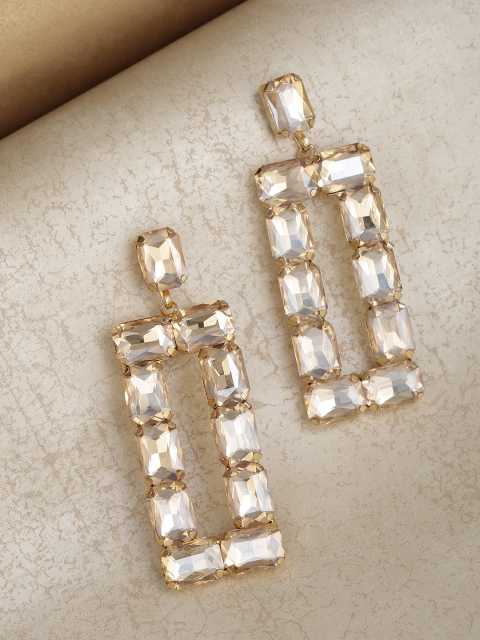

Priyaasi Gold-Plated Stone-Studded Handcrafted Geometric Drop Earrings