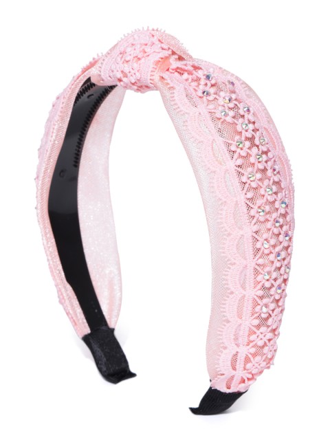 

PRITA Women Pink Lace Beaded Hairband with Knot Detail