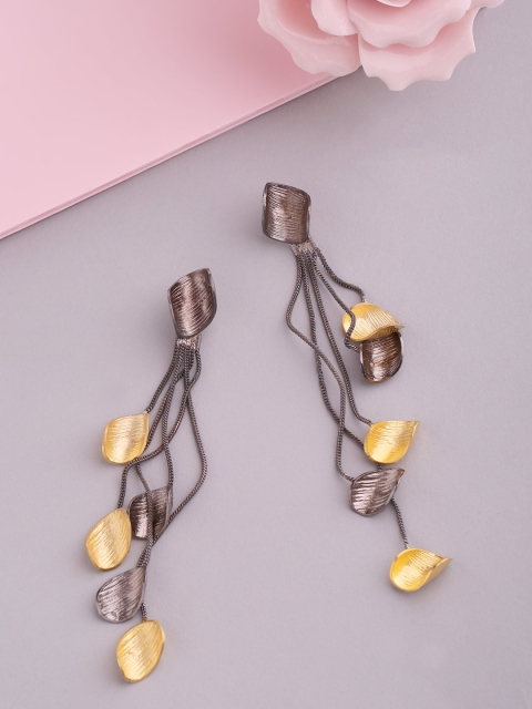 

PRITA Gunmetal-Toned Gold-Plated Tasselled Hand Painted Handcrafted Drop Earrings
