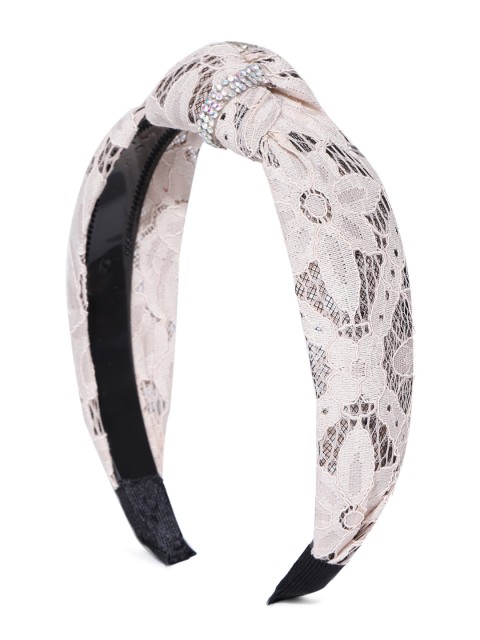 

PRITA Women Off-White Lace Beaded Hairband with Knot Detail
