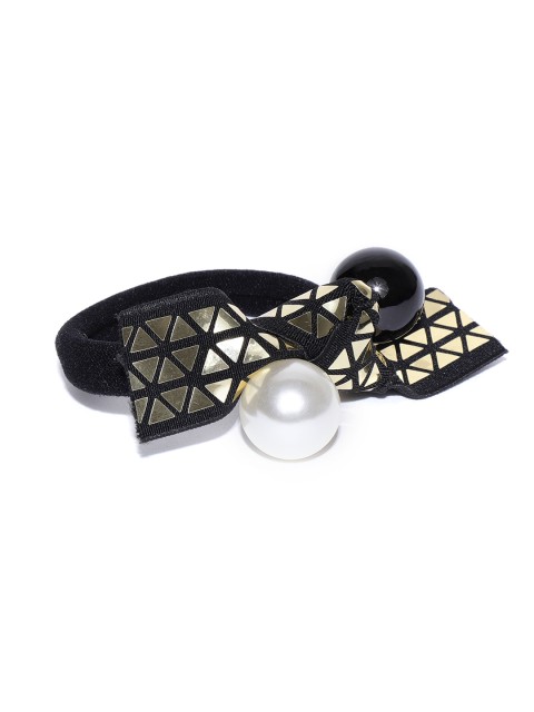 

PRITA Women Black & Gold-Toned Ponytail Holder with Beaded Detail