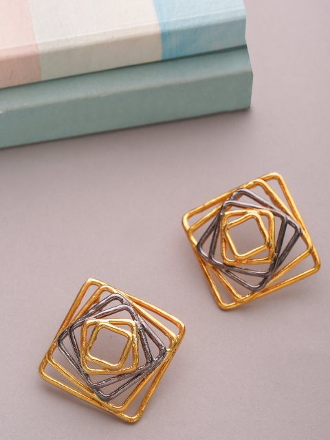 

PRITA Silver-Toned Gold-Plated Hand Painted Geometric Drop Earrings