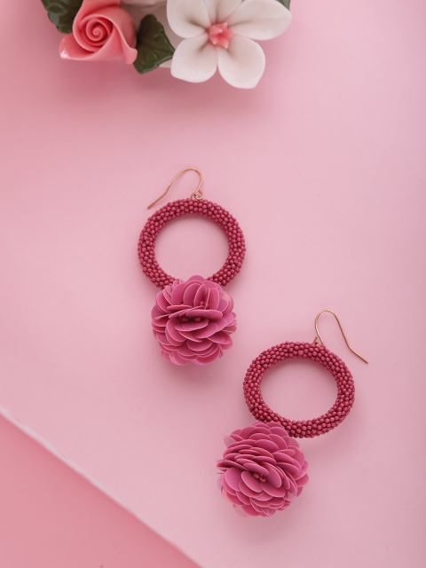 

PRITA Pink Sequinned Handcrafted Circular Drop Earrings