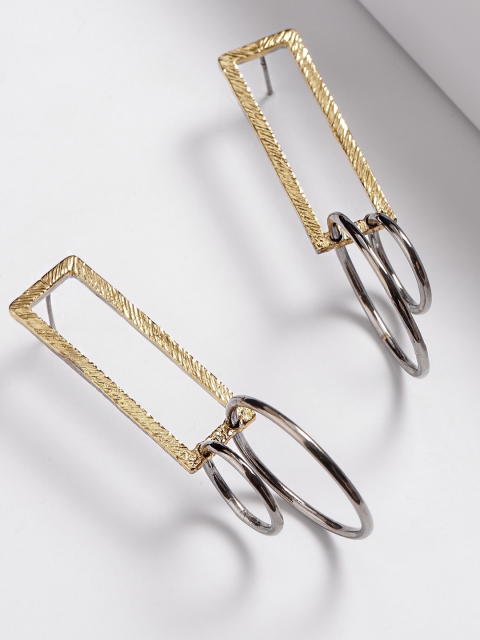 

Priyaasi Silver-Toned Gold-Plated Handcrafted Geometric Shaped Drop Earrings