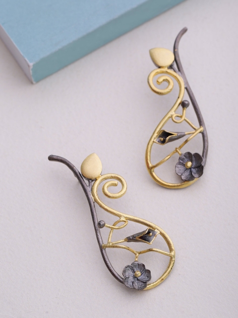 

Priyaasi Silver-Toned Gold-Plated Hand Painted Handcrafted Contemporary Drop Earrings