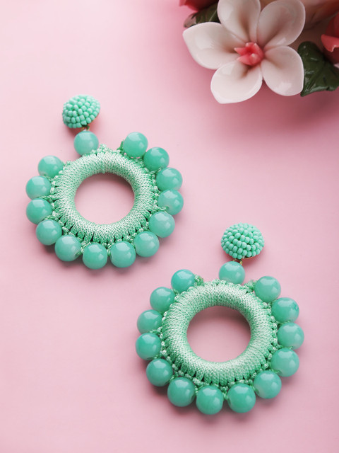 

PRITA Sea Green Handcrafted Beaded Circular Drop Earrings