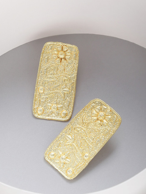 

Priyaasi Gold-Plated Handcrafted Textured Geometric Drop Earrings