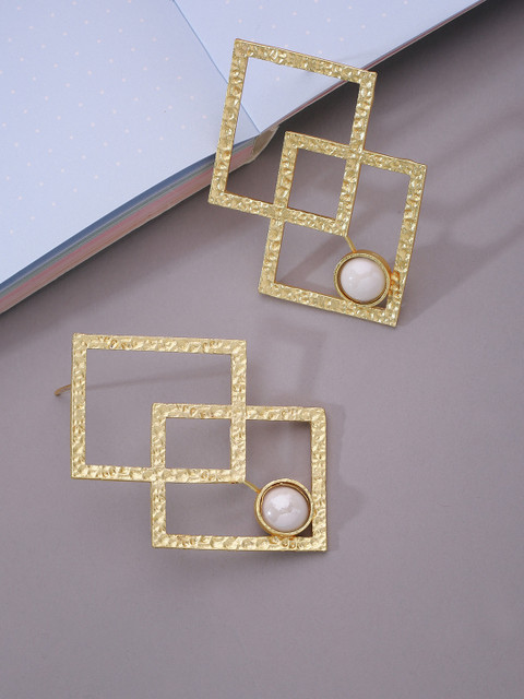 

Priyaasi Off-White Gold-Plated Handcrafted Textured Geometric Drop Earrings