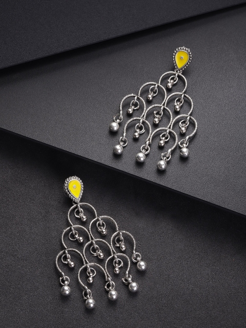 

Priyaasi Yellow Oxidised Silver-Plated Handcrafted Classic Drop Earrings