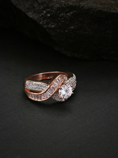 

Priyaasi Rose Gold-Plated American Diamond Studded Handcrafted Finger Ring