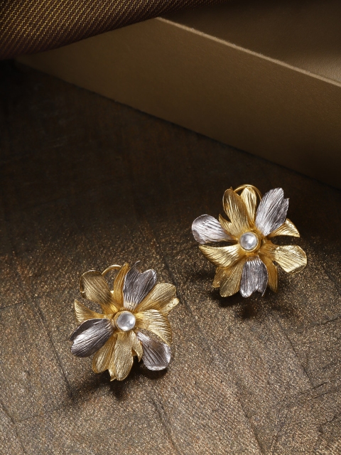 

Priyaasi Silver-Toned Gold-Plated Hand Painted Floral Drop Earrings