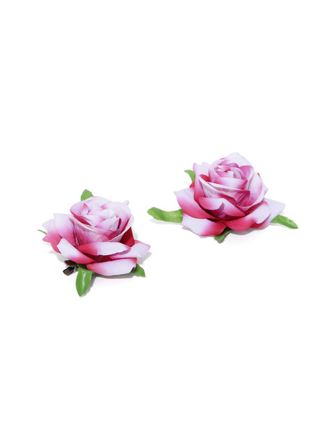 

Priyaasi Set of 2 Pink & White Rose Shaped Alligator Hair Clips
