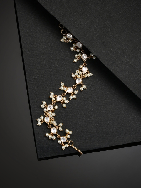 

Priyaasi Off-White Gold-Plated Kundan Studded & Beaded Handcrafted Link Bracelet