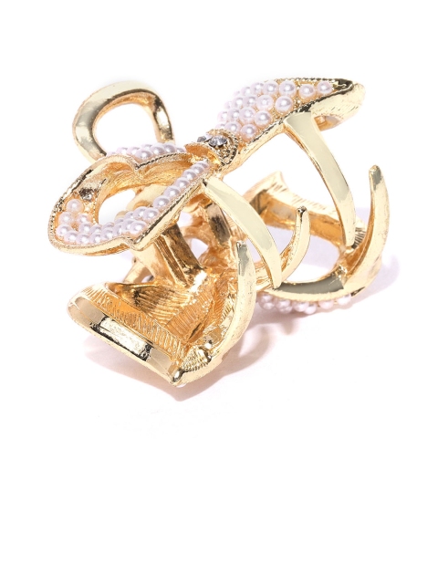 

Priyaasi Off-White & Gold-Toned Beaded Bow Shaped Claw Clip