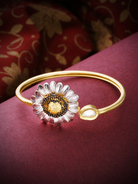 

Priyaasi Silver-Toned & Black Gold-Plated Kundan-Studded Handcrafted Cuff Bracelet