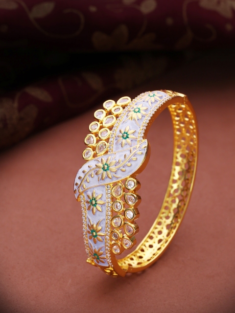 

Priyaasi Lavender & Green Gold-Plated Stone-Studded Hand Painted Bangle Style Bracelet