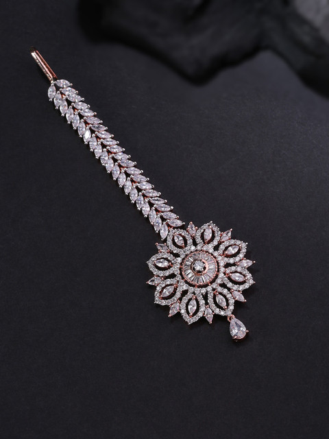 

Priyaasi Rose Gold-Plated AD-Studded Handcrafted Maang Tika