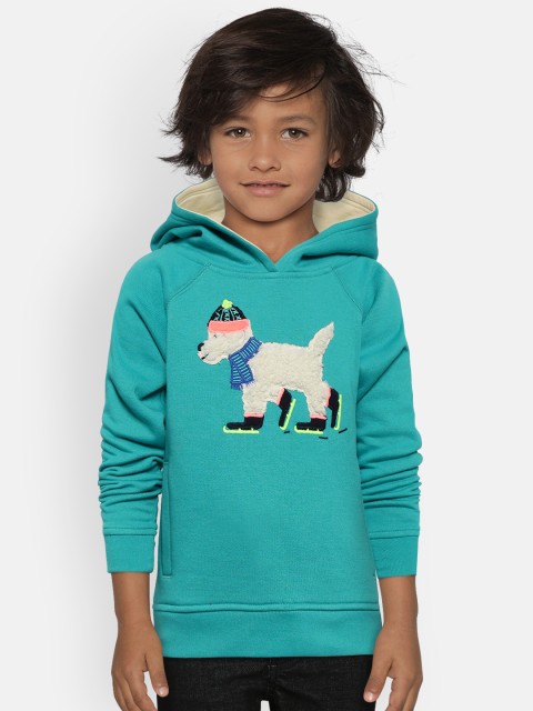 

Cherry Crumble Kids Turquoise Blue Applique Hooded Sweatshirt