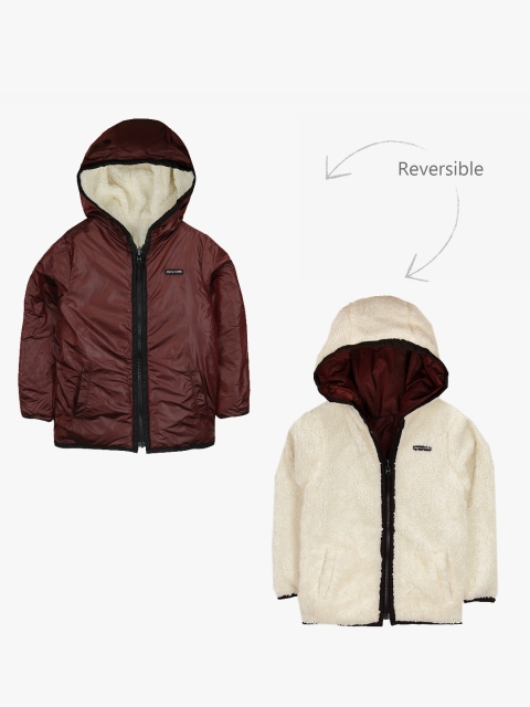 

Cherry Crumble Kids Burgundy & Off-White Solid Reversible Hooded Tailored Jacket