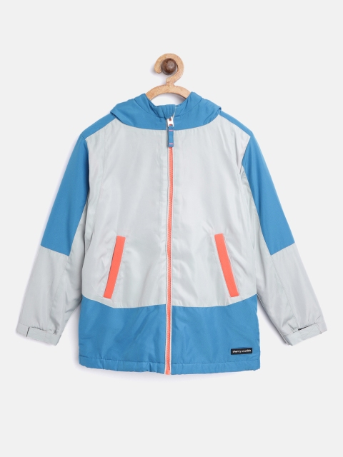 

Cherry Crumble Kids Grey & Blue Colourblocked Lightweight Hooded Tailored Jacket