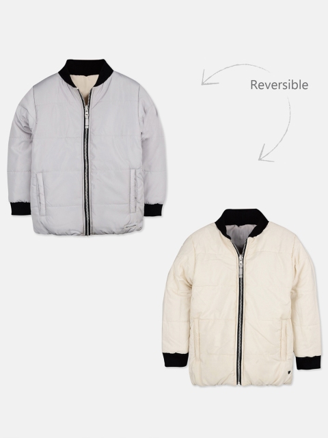 

Cherry Crumble Kids Grey & Off-White Solid Reversible Padded Jacket