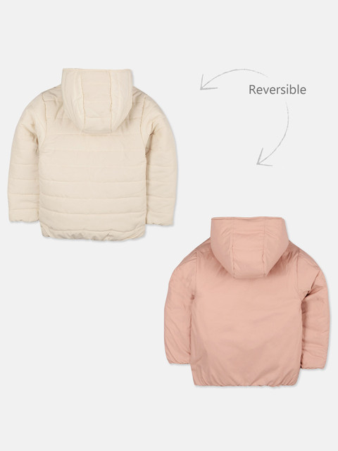 

Cherry Crumble Kids Off-White & Pink Solid Reversible Hooded Padded Jacket