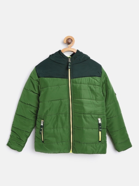 

Cherry Crumble Kids Green Colourblocked Hooded Padded Jacket