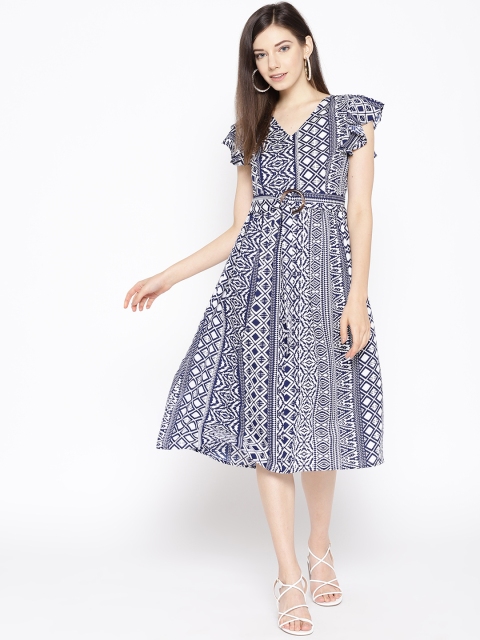 

MABISH by Sonal Jain Women Navy Blue & White Printed A-Line Dress