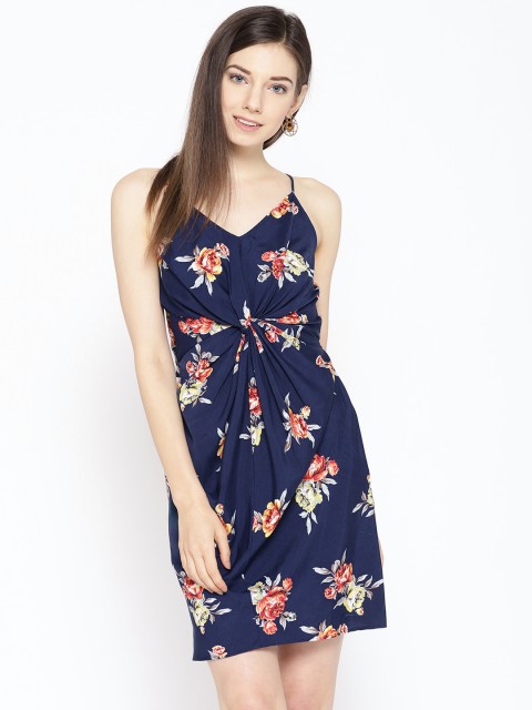 

MABISH by Sonal Jain Women Navy Blue & Orange Floral Printed Sheath Dress