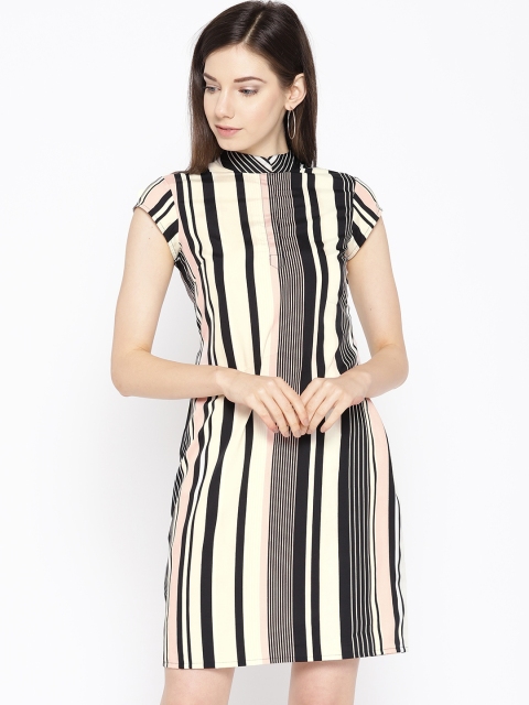 

MABISH by Sonal Jain Women Off-White & Black Striped A-Line Dress